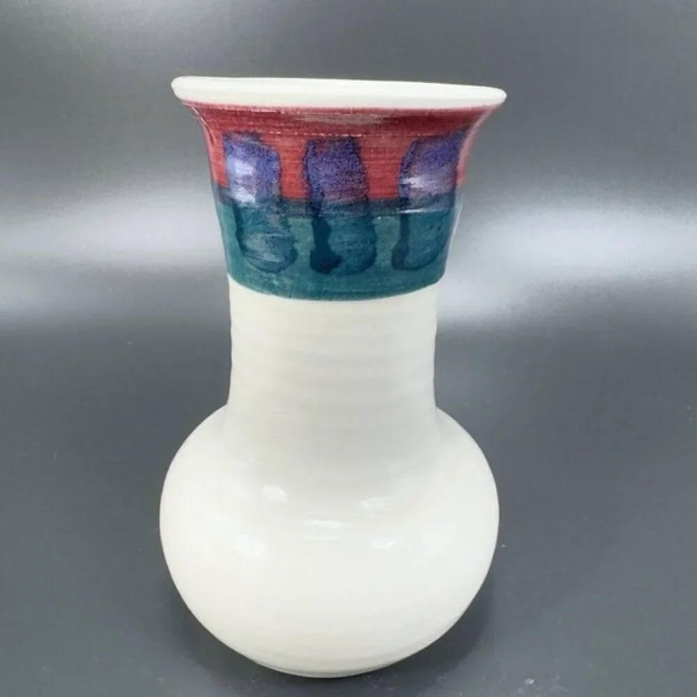 Vintage Hand Made Stoneware Pottery Vase Vessel‎ Artist Signed Hand Glazed VTG